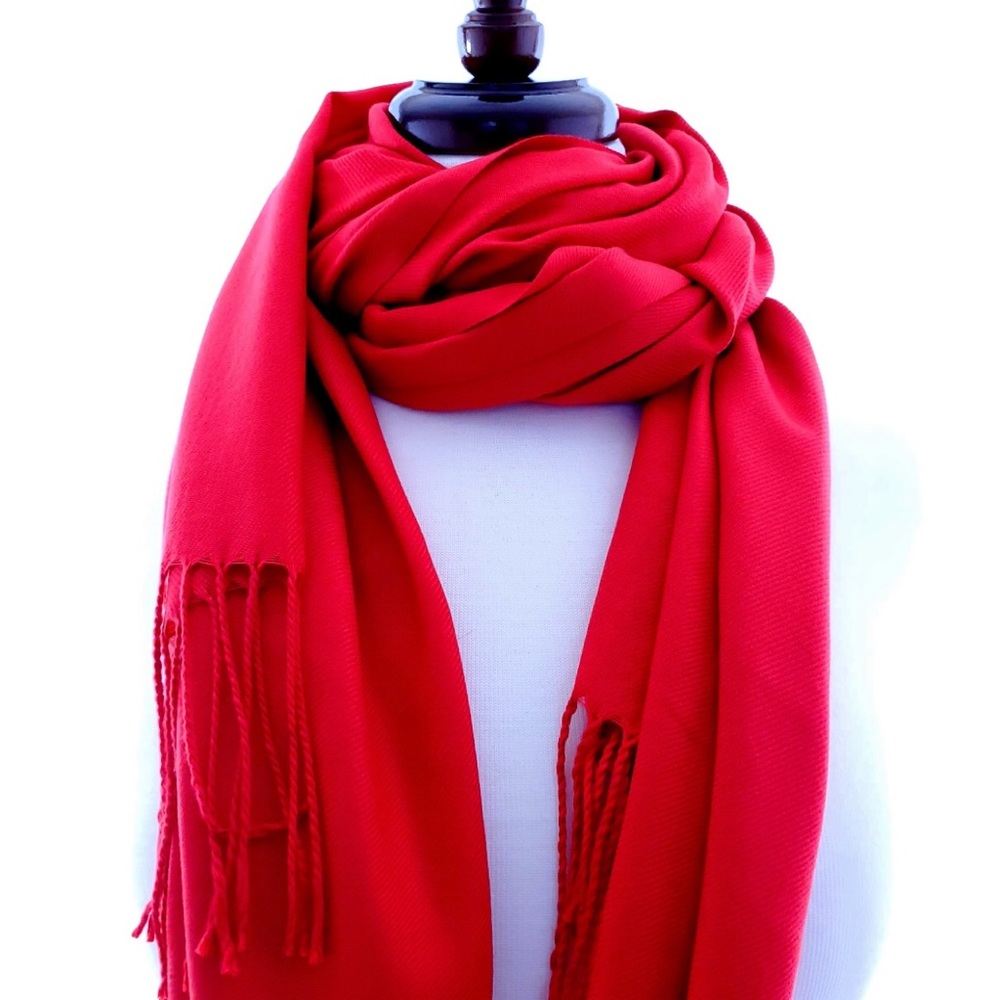 Vintage Wool Red Fringe Scarf